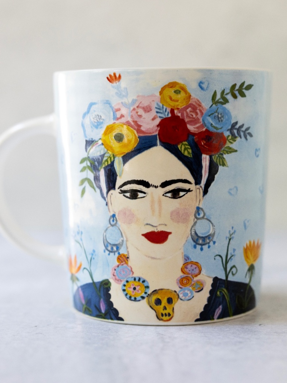 Frida Kahlo Art Coffee Large 18 OZ Blue Floral Mug Ceramic Prima Design